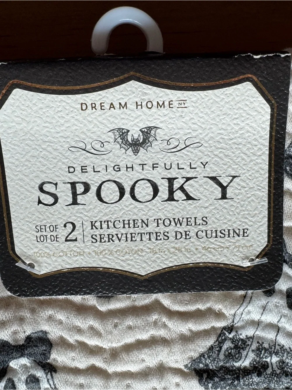 DREAM HOME Coquette Ghosts with Bows Cotton Towels Set of 2 Black and White